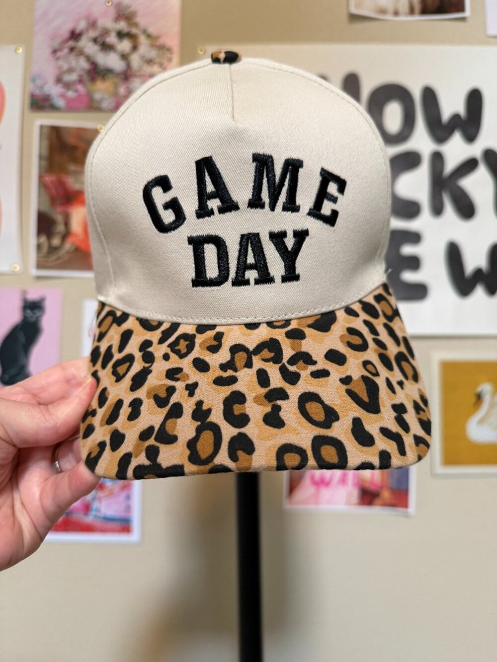 Zenana Game Day Two-Tone Embroidered Baseball Cap Leopard Cream NWOT